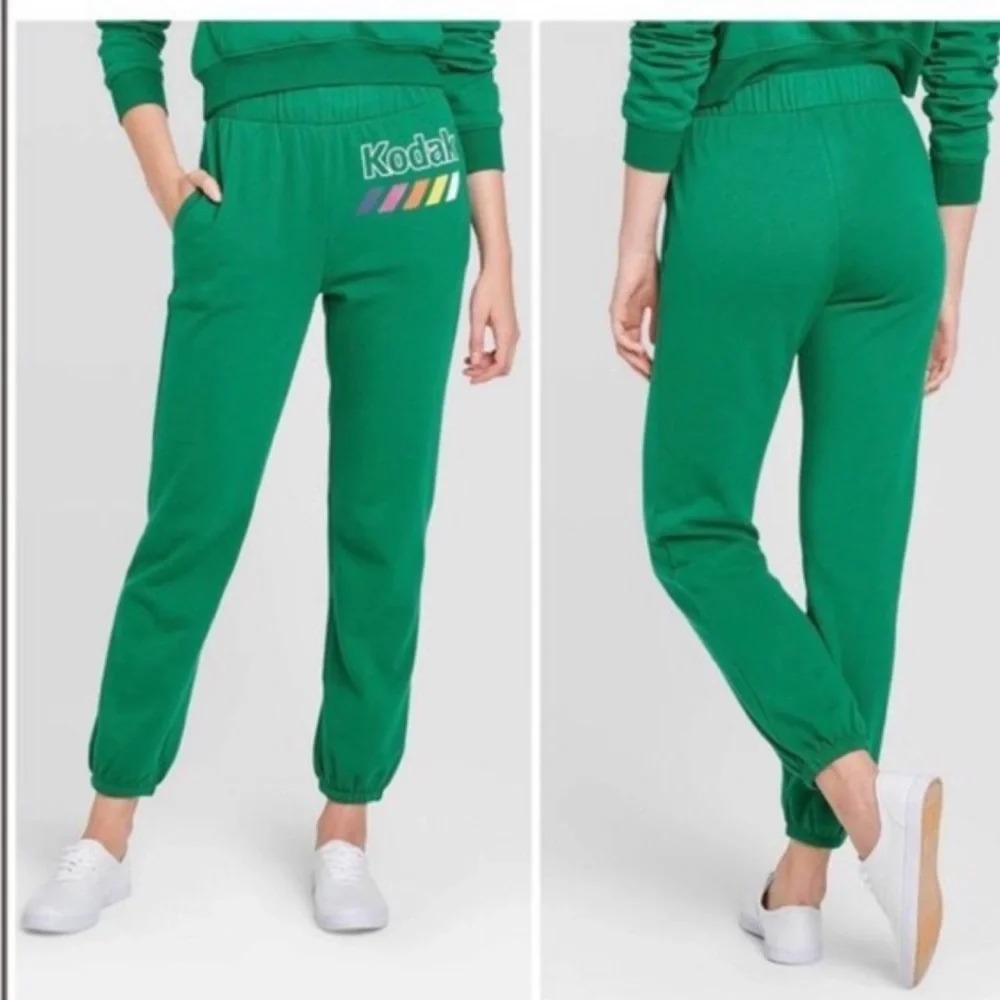 Kodak Green Graphic Logo Jogger Sweatpants‎ Rainbow Stripe Womens Small S